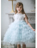 Ice Blue Ruffled Tulle Flower Girl Dress